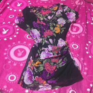 INC International Concepts Nylon Mesh Floral V Neck Blouse Size Small